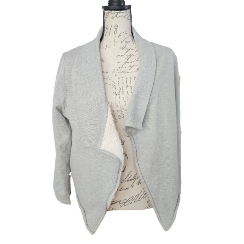 Olive and Oak Ladies Gray Sherpa Lined Cardigan Sweatshirt - Size Large